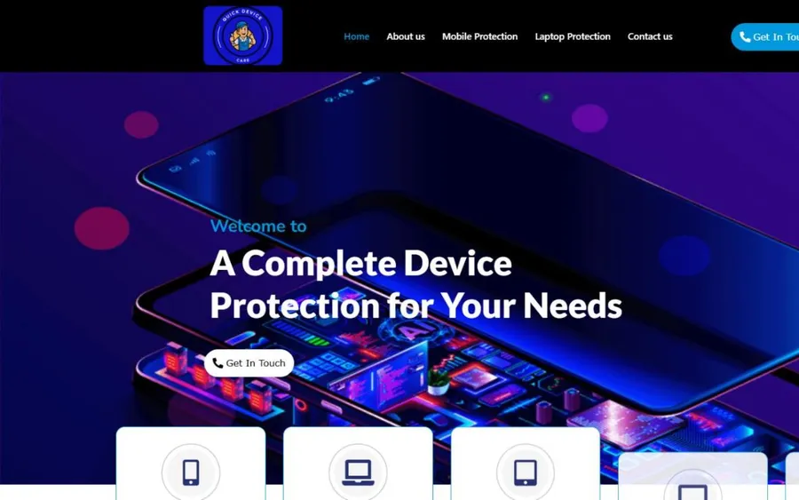 Home page of the Quick Device Care website