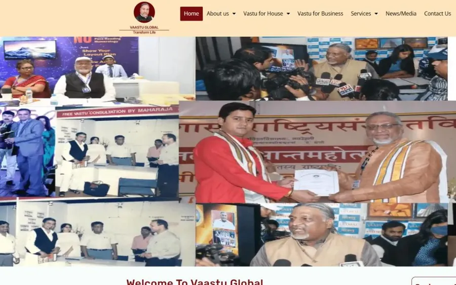 Home page of the Vaastu Global website